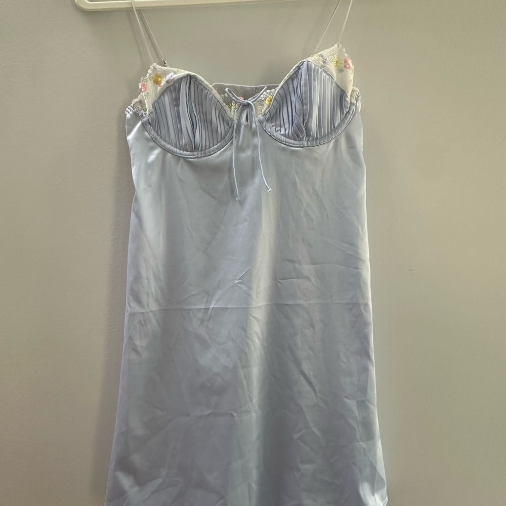 For Love And Lemons Light Blue Dress with Lace Accents